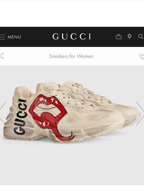 Gucci Rhyton Distressed Mouth Sneakers - White and Red Size 37.5